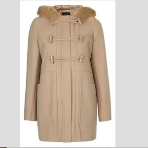 NWT topshop Faux Fur Hooded Duffle Wool Coat XS